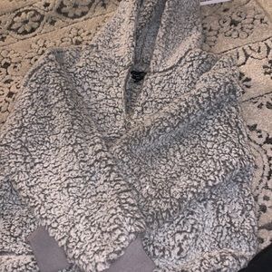 fluffy gray half zip womans